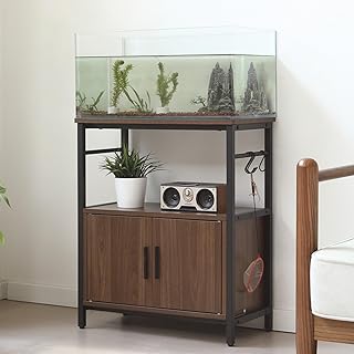 水槽台 60cm水槽用 【多用途：キャビネット×収納棚 | フック付き | 「配線穴」設計 | アジャスター付 | 両開き扉】 耐荷重120kg 水槽棚 60cm水槽台 水槽用品 収納家具 柜子 リビング収納 ホワイト ダークブラウン