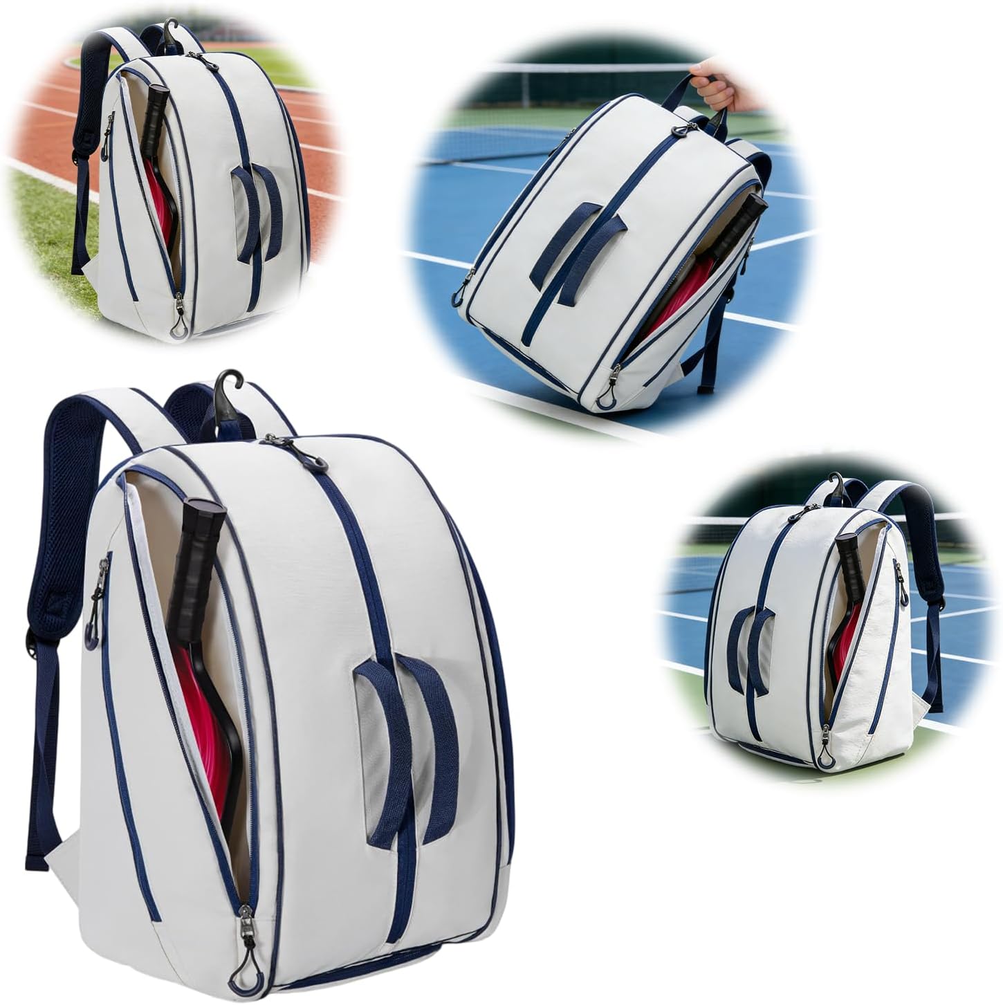 Canvas Peak Racket Storage Backpack Waterproof Versatile Bags Adjustable Multi-Layer Rucksack Outdoor Travel Backpacks (White)