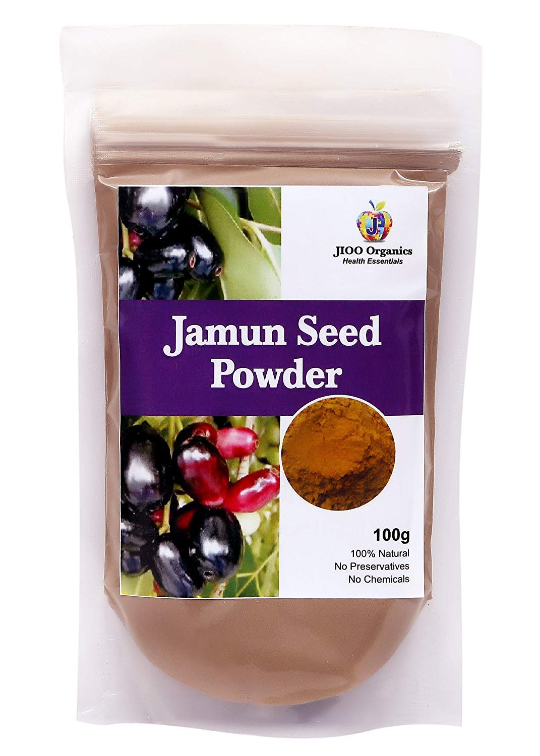 JIOO Organics Jamun Seed Powder (जामुन का पाउडर) | Fresh Fruit Black Plum | Sugar Control & Blood Purification (100 gm)