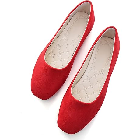 Women's Red Square Toe Comfort Flats