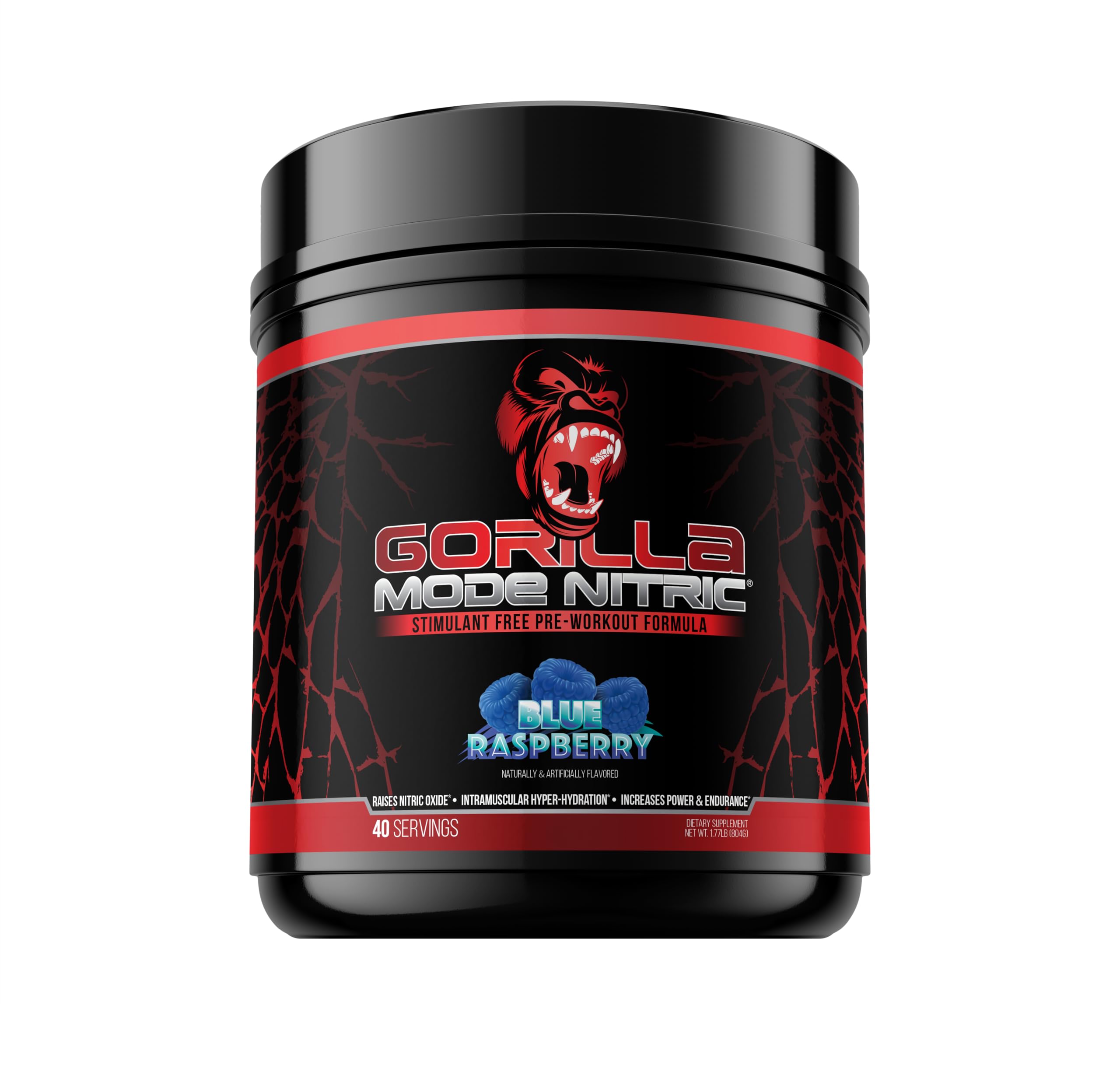 Gorilla Mode Nitric Upgraded Stimulant Free Pre-Workout – Best Tasting and Most Effective Stimulant Free Pre-Workout/Massive Pumps · Vasodilation · Power / 804 Grams (Blue Raspberry)