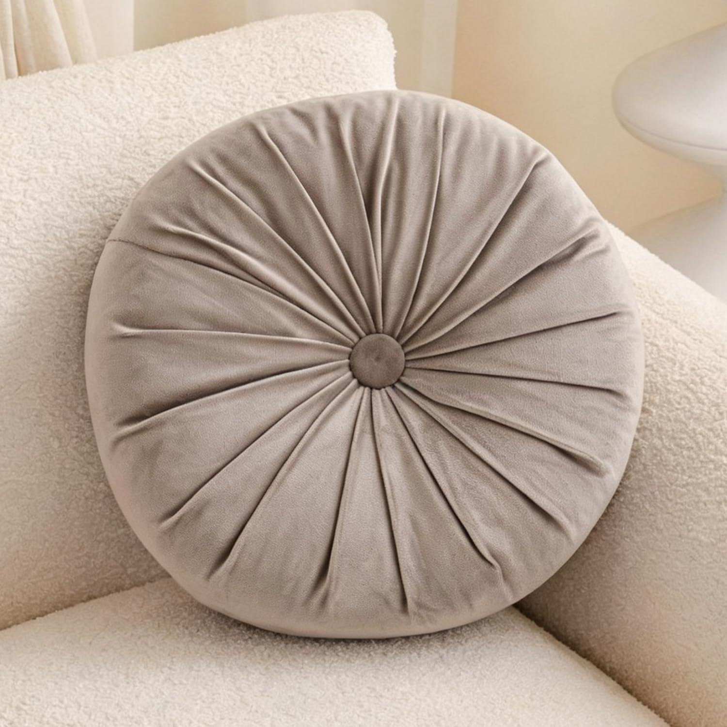 Nuyiac Velvet Round Pumpkin Throw Pillow with PP Cotton Filling (Grey)