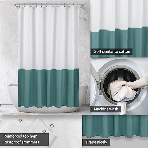 Miniatura 3 de ALYVIA SPRING Forro de cortina de ducha de tela impermeable, forro de ducha de tela suave y ligera, 3 imanes inferiores, calidad de hotel y lavable
