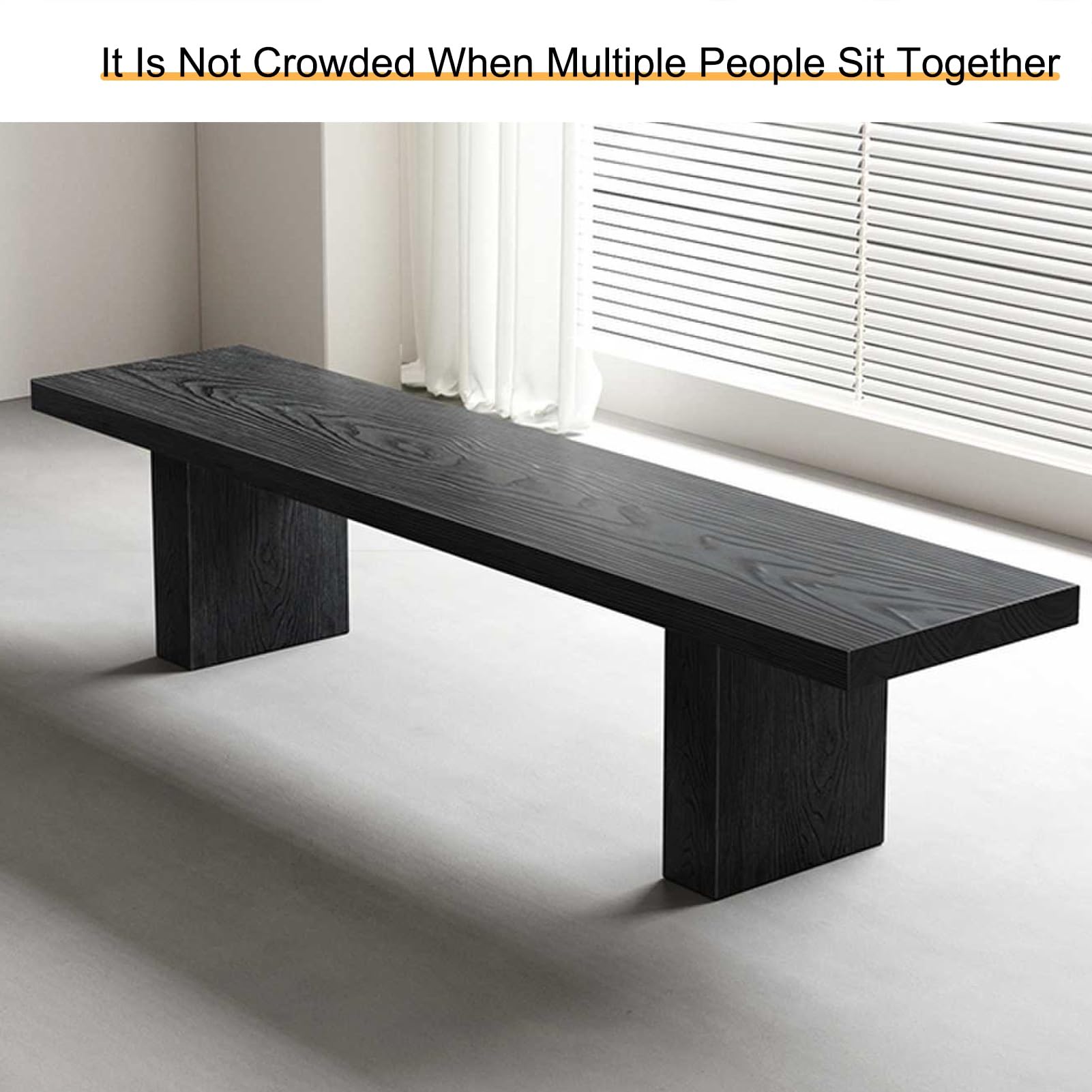 Banc de salle à manger en bois massif noir – 180 cm – Sièges d'intérieur polyvalents pour foyer, salon et balcon – Meuble d'entrée et de chevet robuste