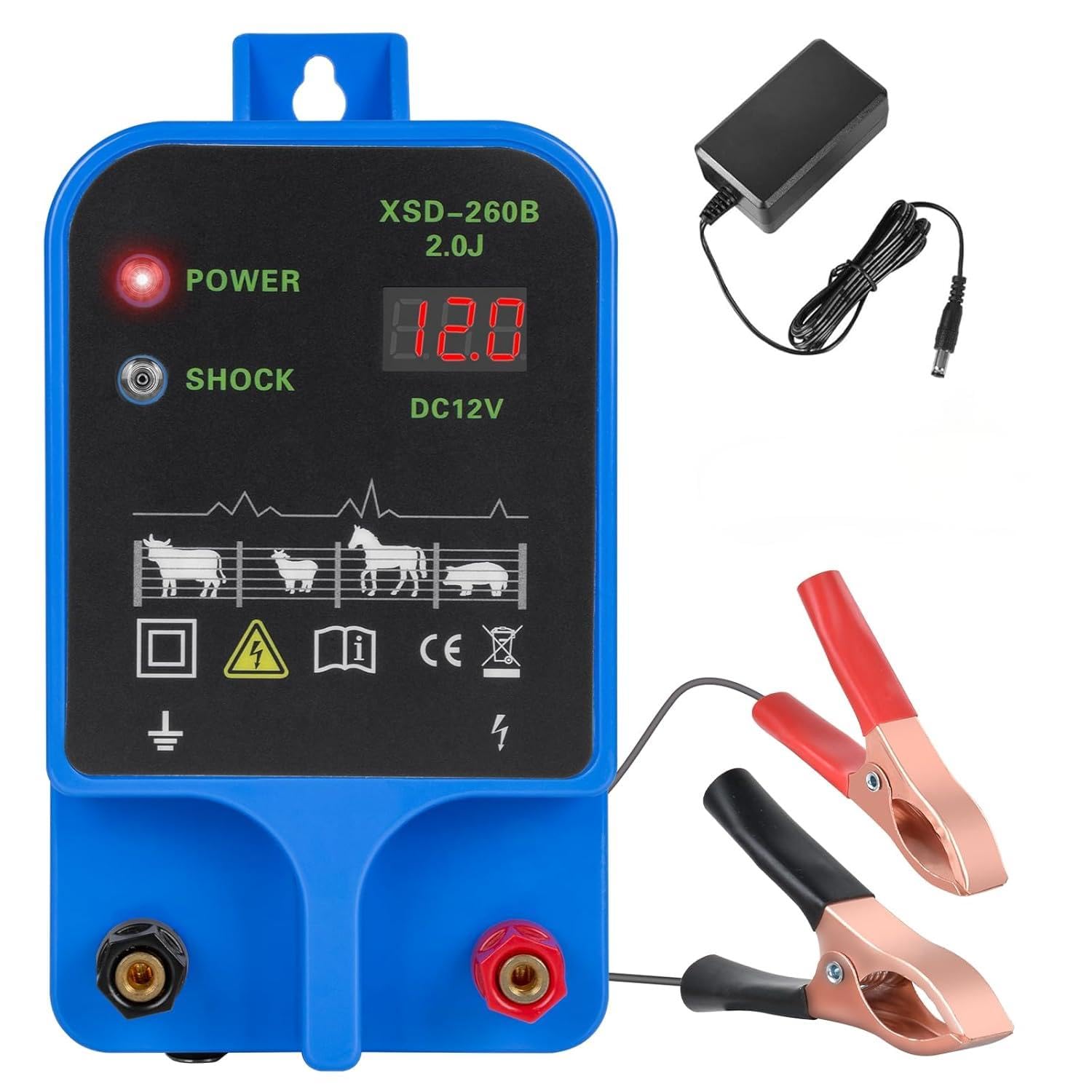 pastor electrico ,10KM cerca eléctrica Controlador de 2J / 10,5 kv, fuente de alimentación de valla eléctrica enchufable para prevención de vida silvestre, granjas, aves de corral, jardines