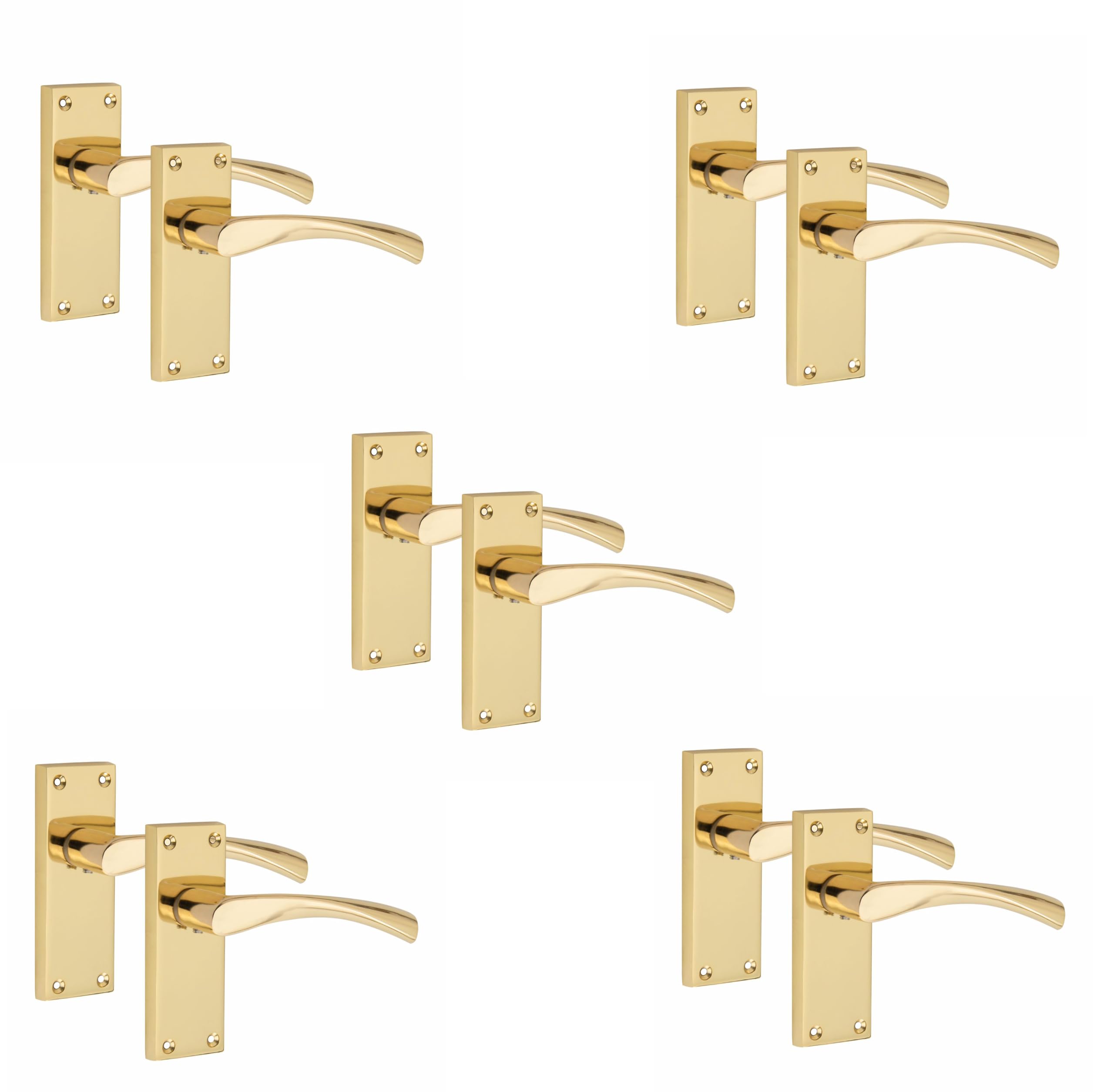 Golden Grace Victorian Scroll Astrid Door Handles Latch in Gold Polished Brass Finish, 5 Pairs - 120mm x 40mm Backplate
