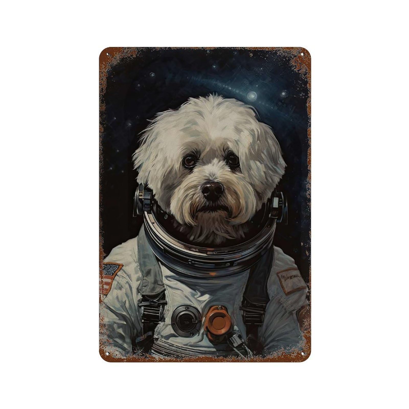Havanese The Astronaut Rust Effect Tin Sign 11.8"x7.9", Farmhouse Wall Decor for Farmhouse, Kitchen And Entryway Decor