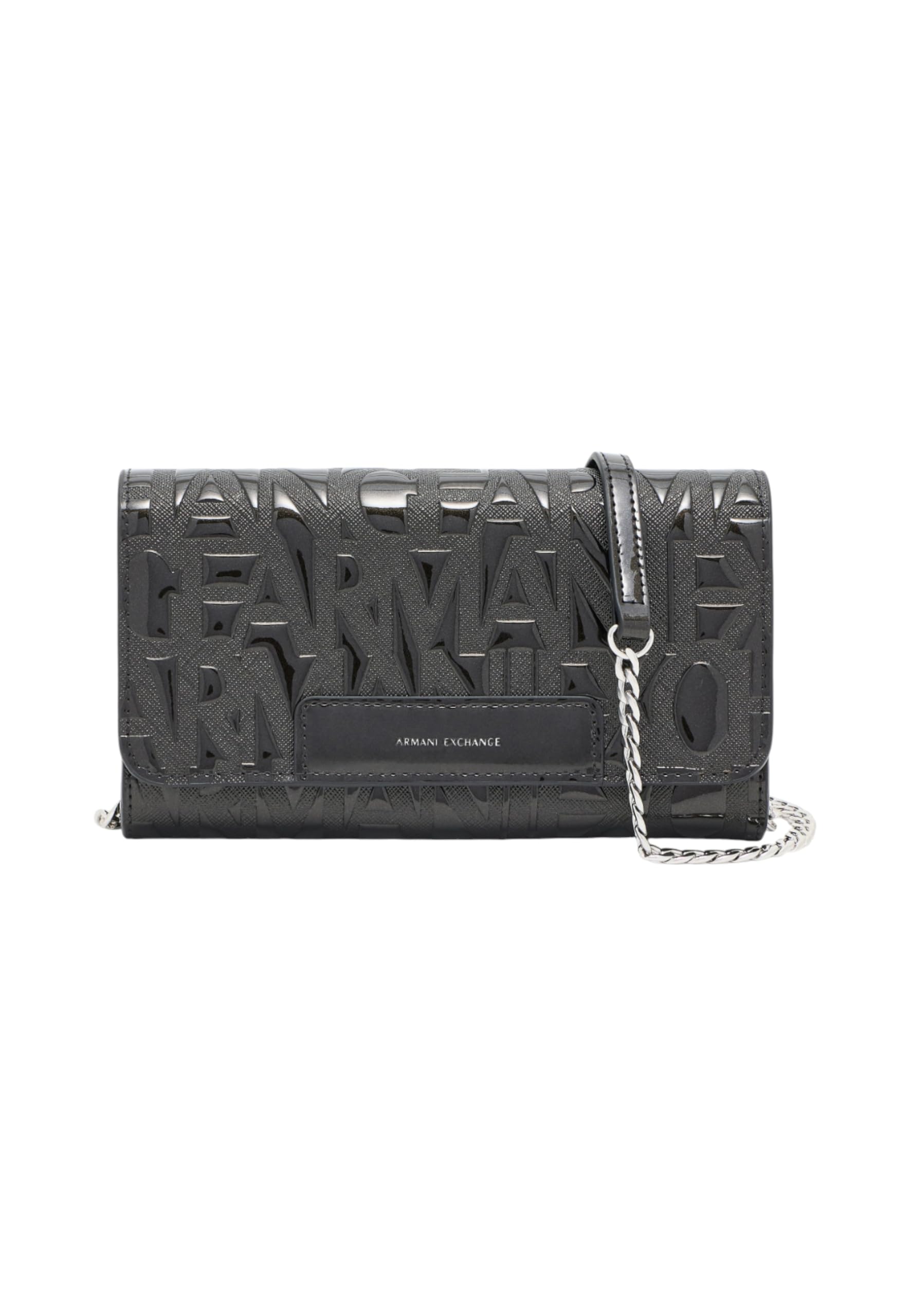 Armani Exchange Woman Liz, patent, Overall logo Cross Body Medium Black