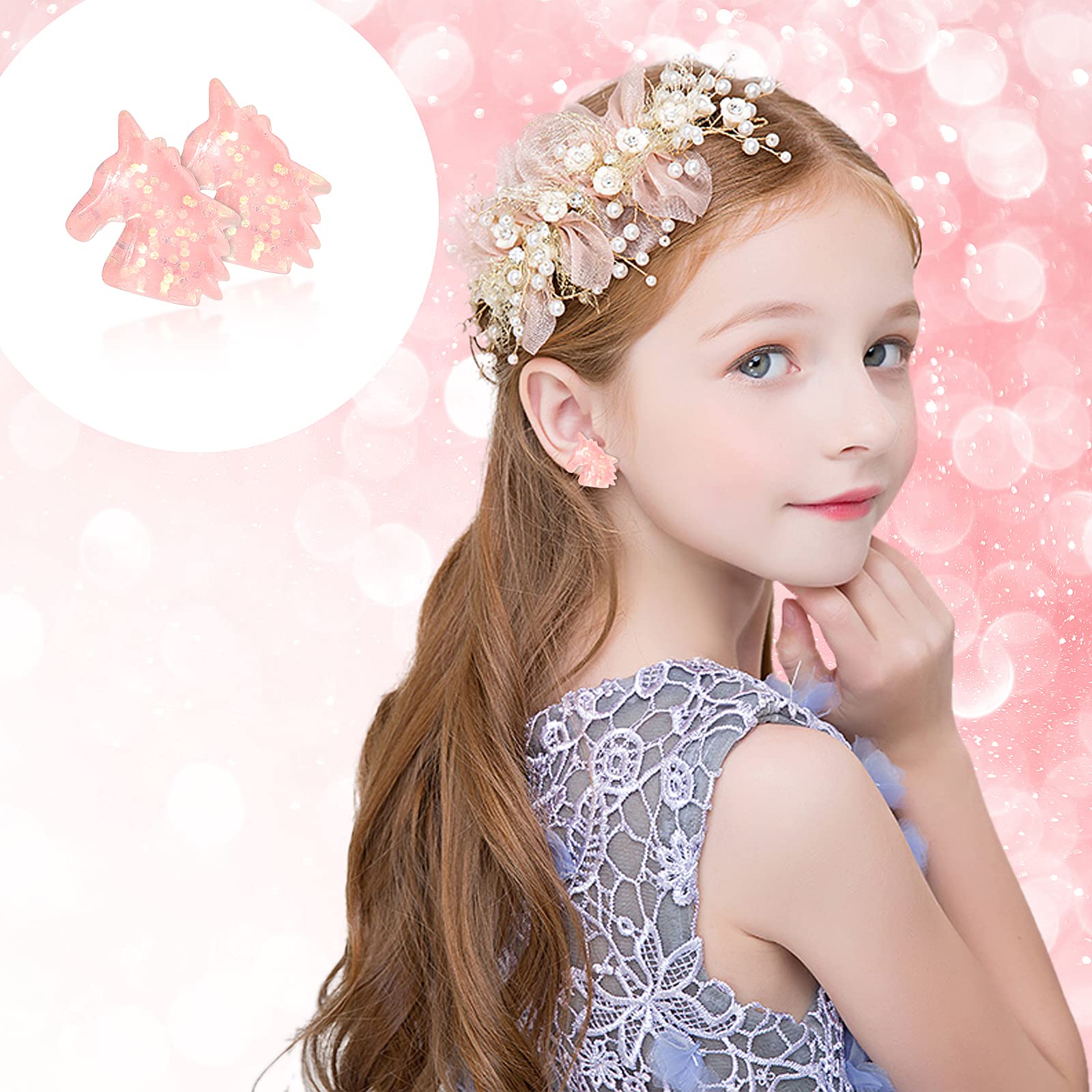 HIFOT 12 Paia Orecchini Clip per Razazza, Carini Unicorno Orecchini senza buco design Principessa Giocare a Orecchini Set Gioielli Vestire Accessori per Bambini