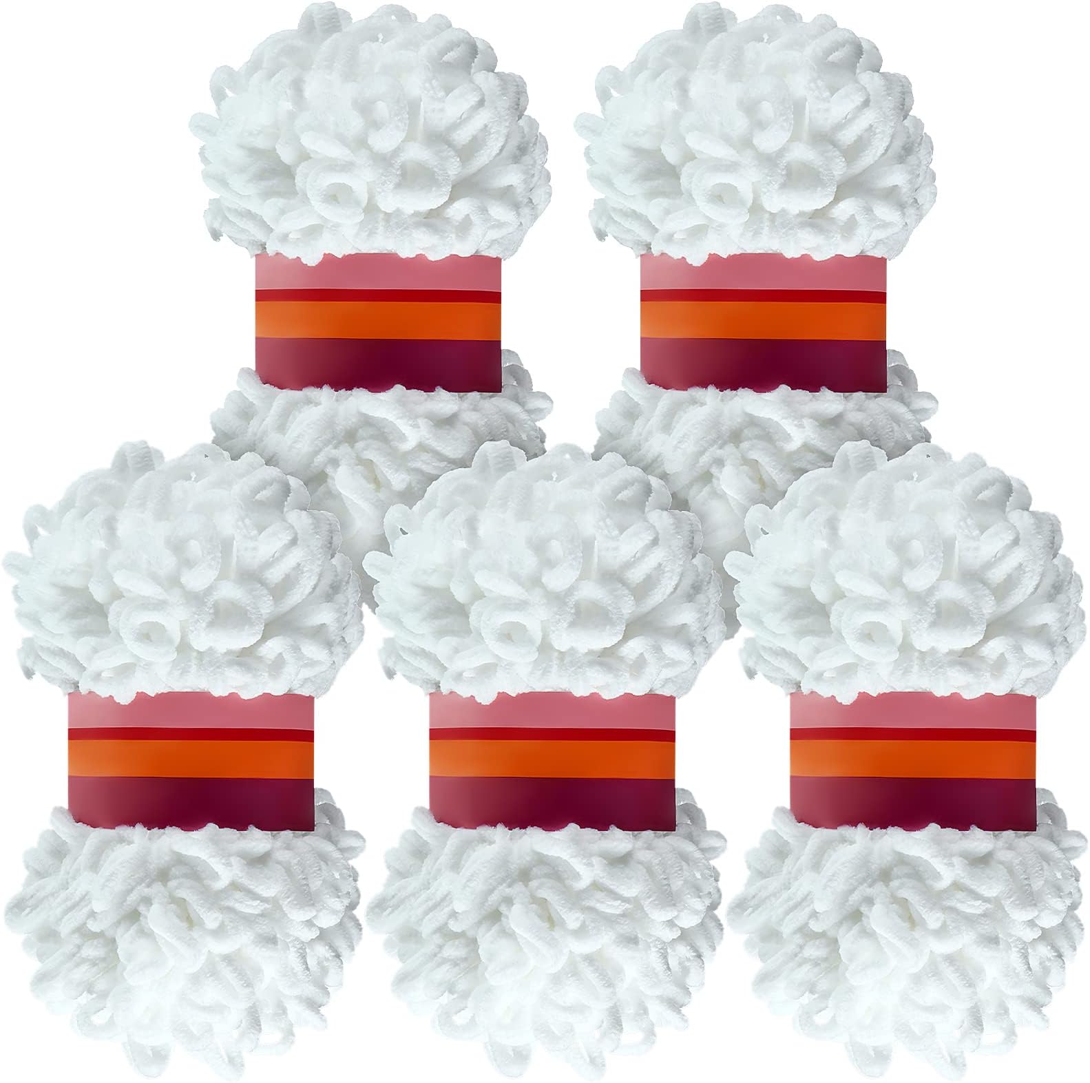 5 Rolls Loop Yarn 100 g White Puffy Yarn Chunky Finger Loop Yarn Craft Finger Knitting Loop Yarn Soft Finger Loops Yarn Chunky Baby Blanket Loop Yarn for DIY Hand Woven Knitting Crafts Supplies