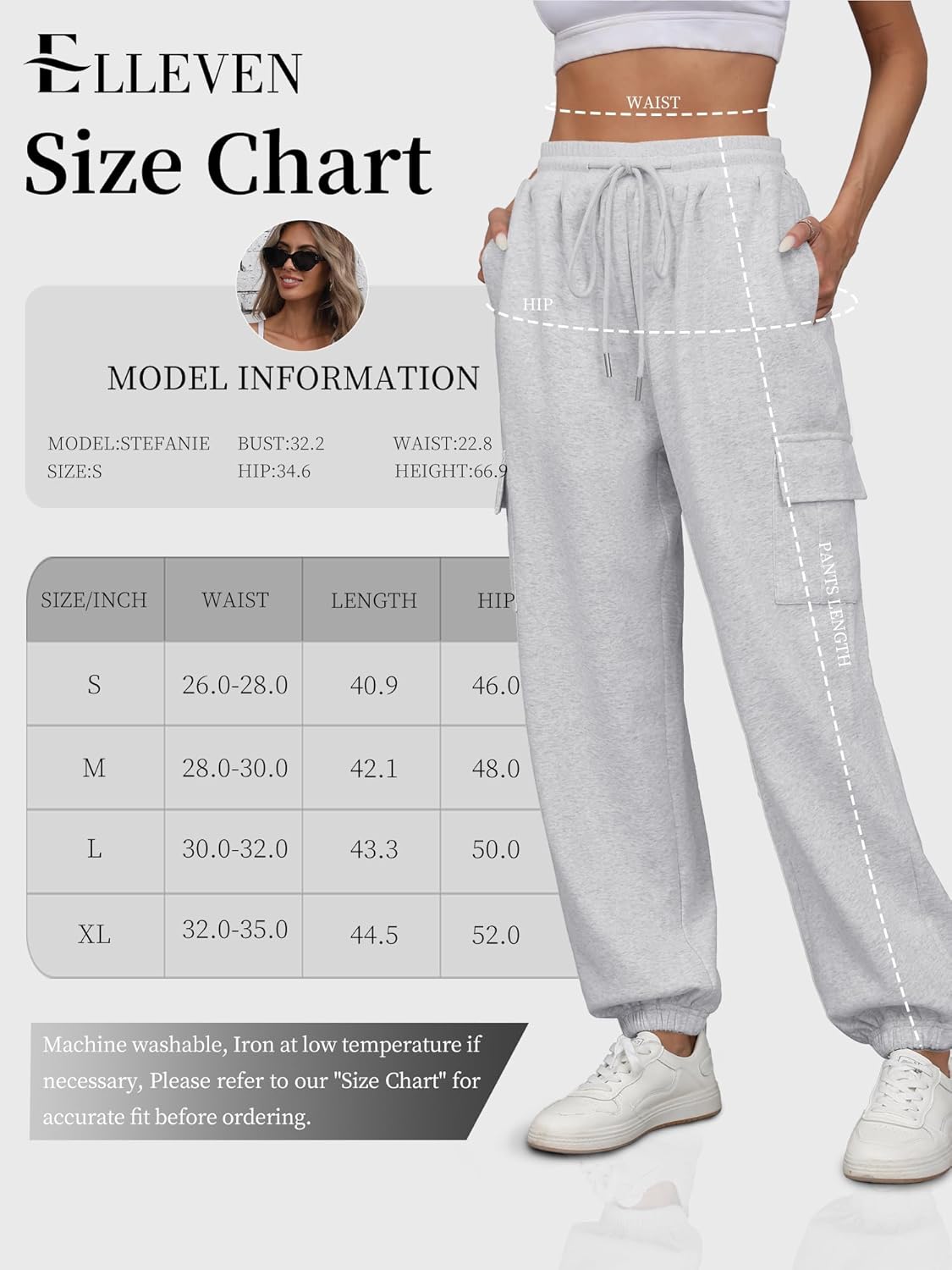 ELLEVEN High Waisted Sweatpants for Women - Baggy Cuffed Jogger with Cargo Pockets and Adjustable Drawstring - Image 6