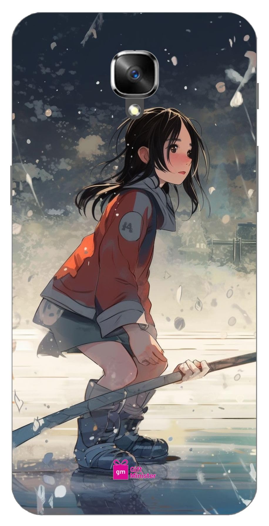 Gift Minister Hard Designer Mobile Case for One Plus 3 Back Cover Gray - Super Cute Ice Hockey Story Art Girl Happy Comfortable Grip Shockproof Anti-Slip Protective Dustproof 1Pcs 1701J