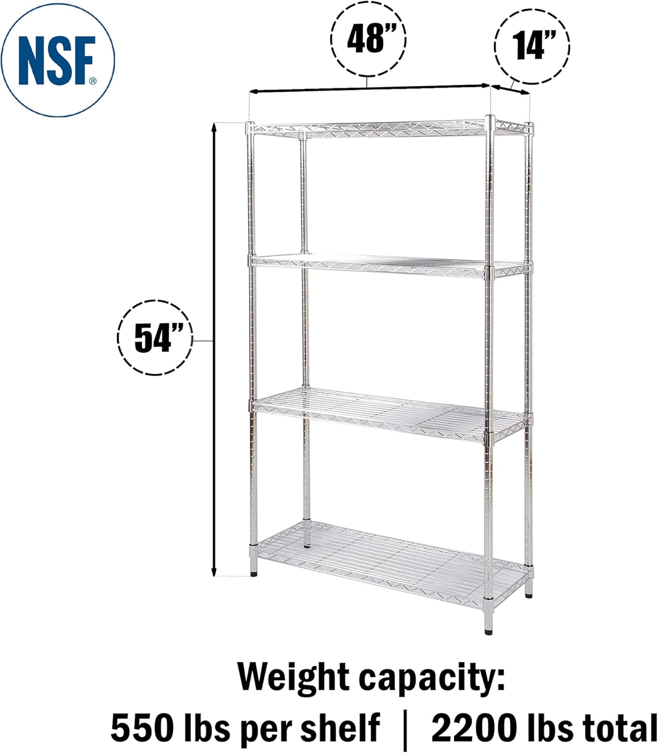 Black Friday Sale 2022 14 Deep x 48 Wide x 54 High 4 Tier Chrome Wire Shelving Kit | NSF Commercial Storage Rack Unit Best Review 14 Deep x 48 Wide x 54 High 4 Tier Chrome Wire Shelving Kit | NSF Commercial Storage Rack Unit