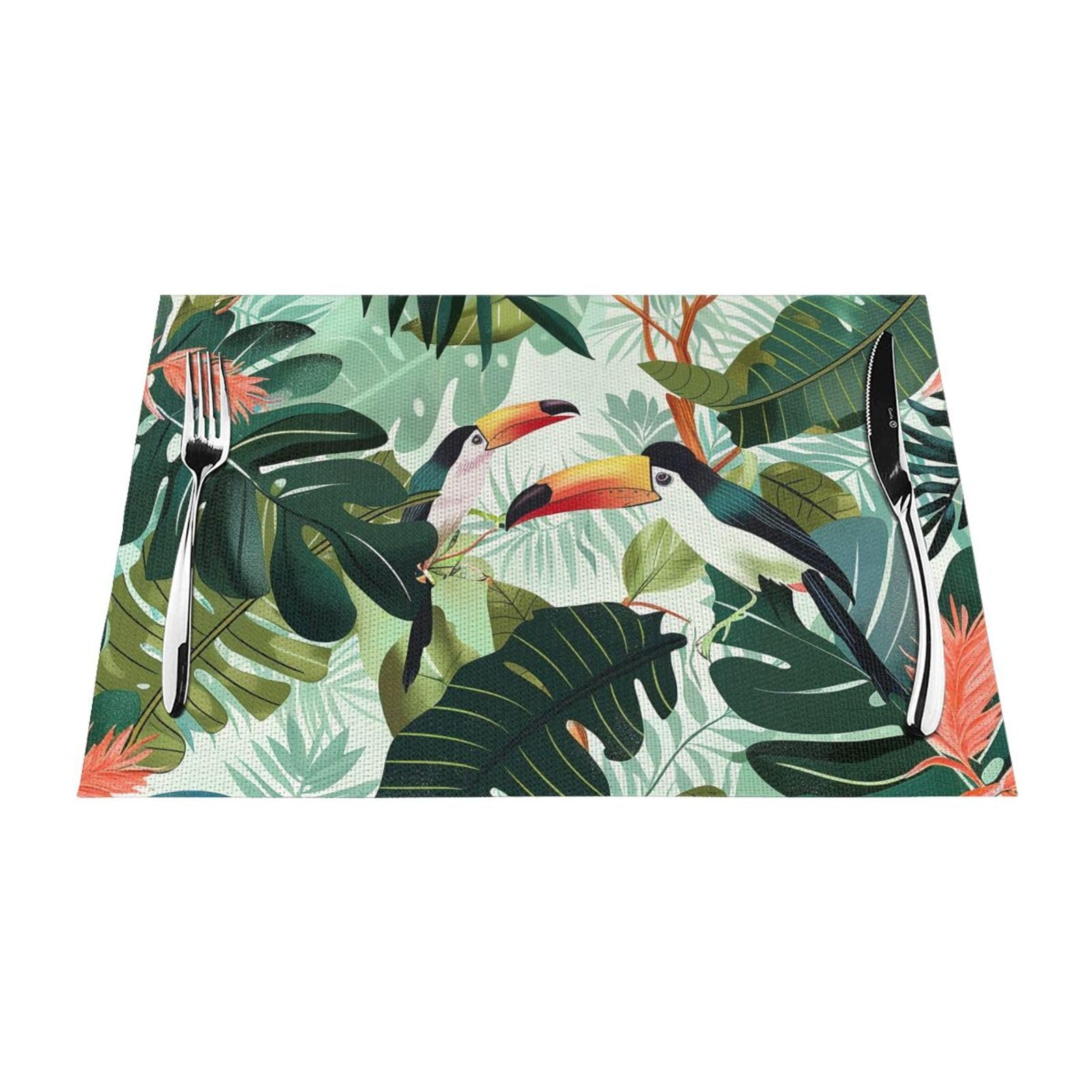 Tropical Leaves Bird Printed PVC Placemat 1 PCS for Kitchen Dining Table Heat-resistand Washable Table Mats 18x12 in