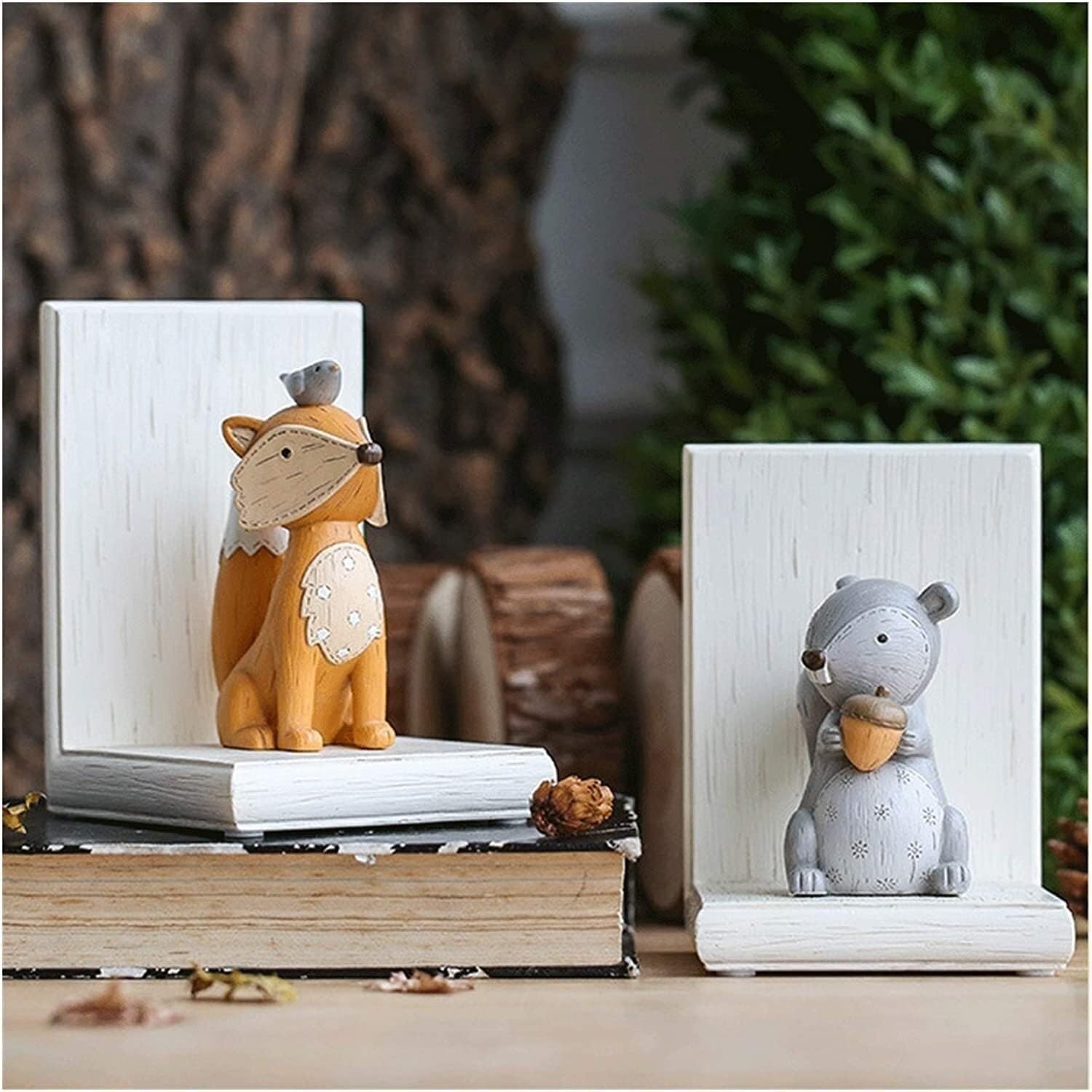 Buchstütze Buchstützen aus Holz, Tierfiguren, Buchstopper, lustig, hält Bücher, Kinderbuchstütze, Bibliothek, Büro, dekorative Schreibtisch Dekorative(Squirrel)