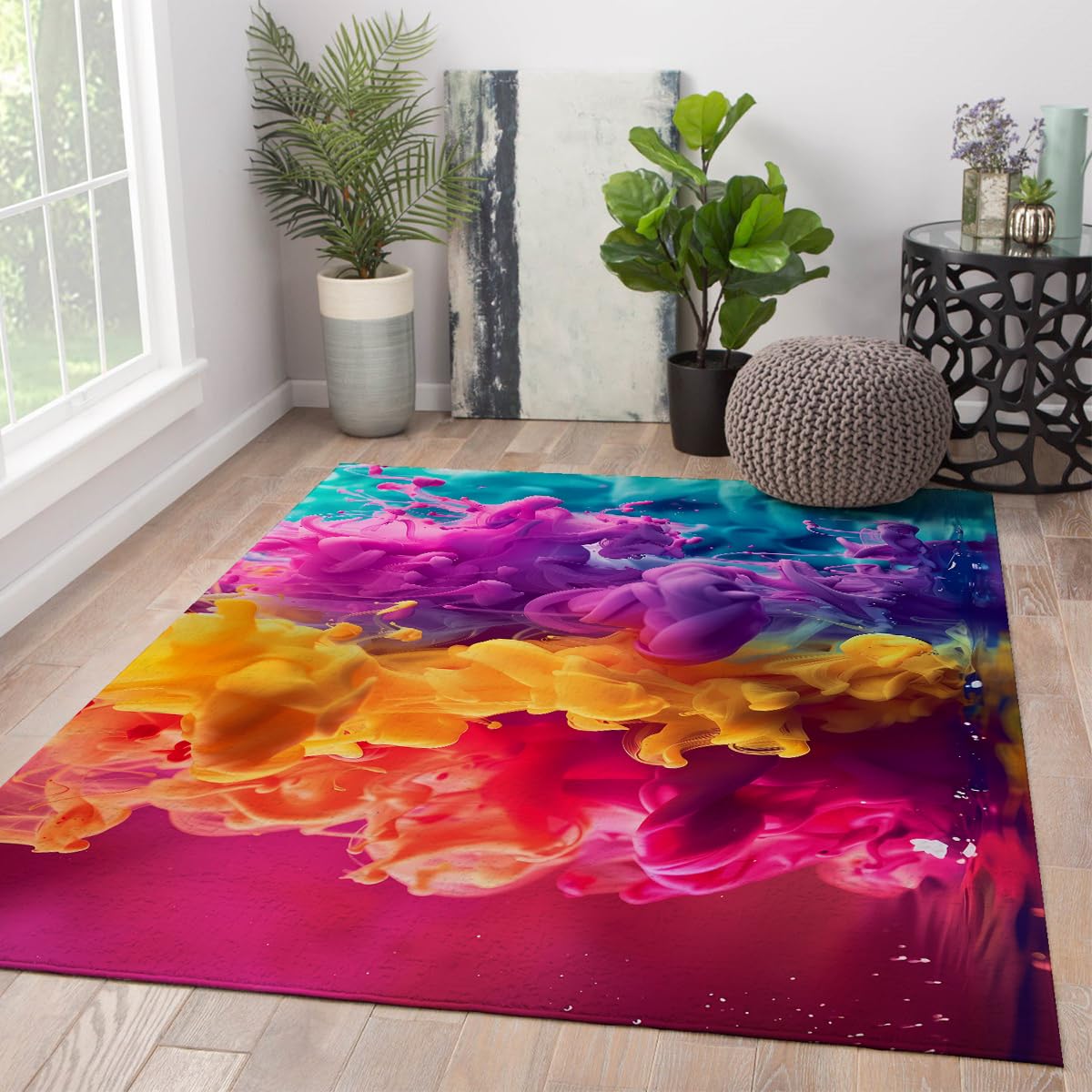 Moquette de sol en dégradé arc-en-ciel bohème 150x240cm pour salon
