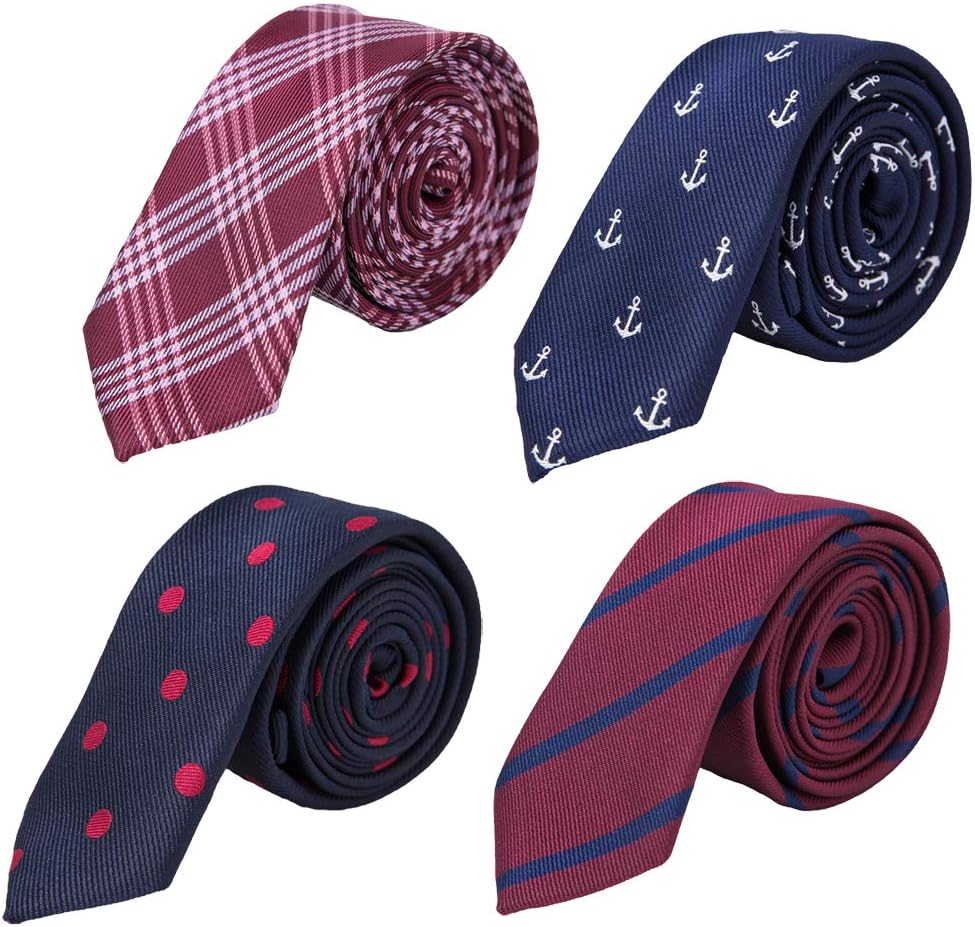 4 PACKS Mens Slim Tie 2 inch Wide Fashion Textured Skinny neckties for Men Boys