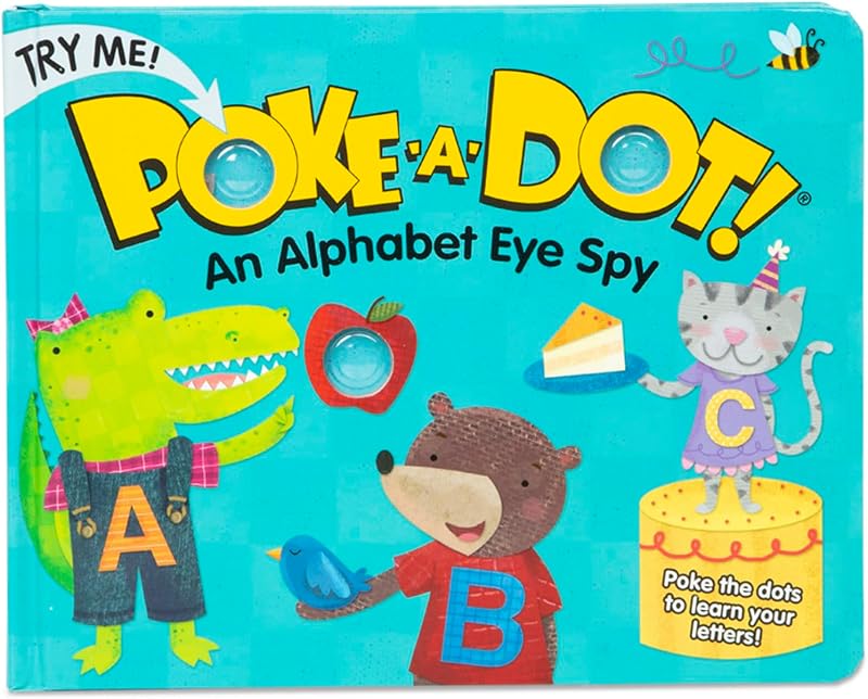 Melissa y Doug ¡Poke-a-Dot! An Alphabet Eye Spy, libro interactivo para niños con botones para hacer estallar, juguete sensorial educativo para niños pequeños y preescolares a partir de 3 años, certificado FSC