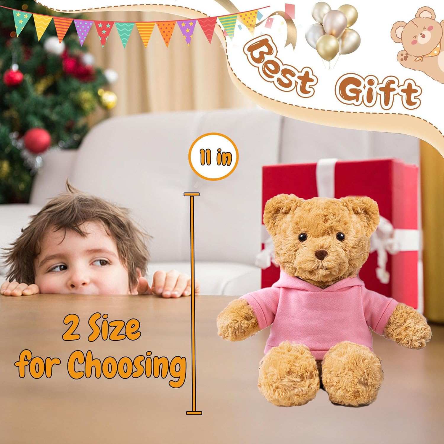 Personalized Teddy Bear for Her Him, Plush Toys Personalized Gifts Stuffed Bear with Custom Text+Photo as for Valentines Day Gifts Christmas Day Birthday (11 in-Text+Photo), Pink