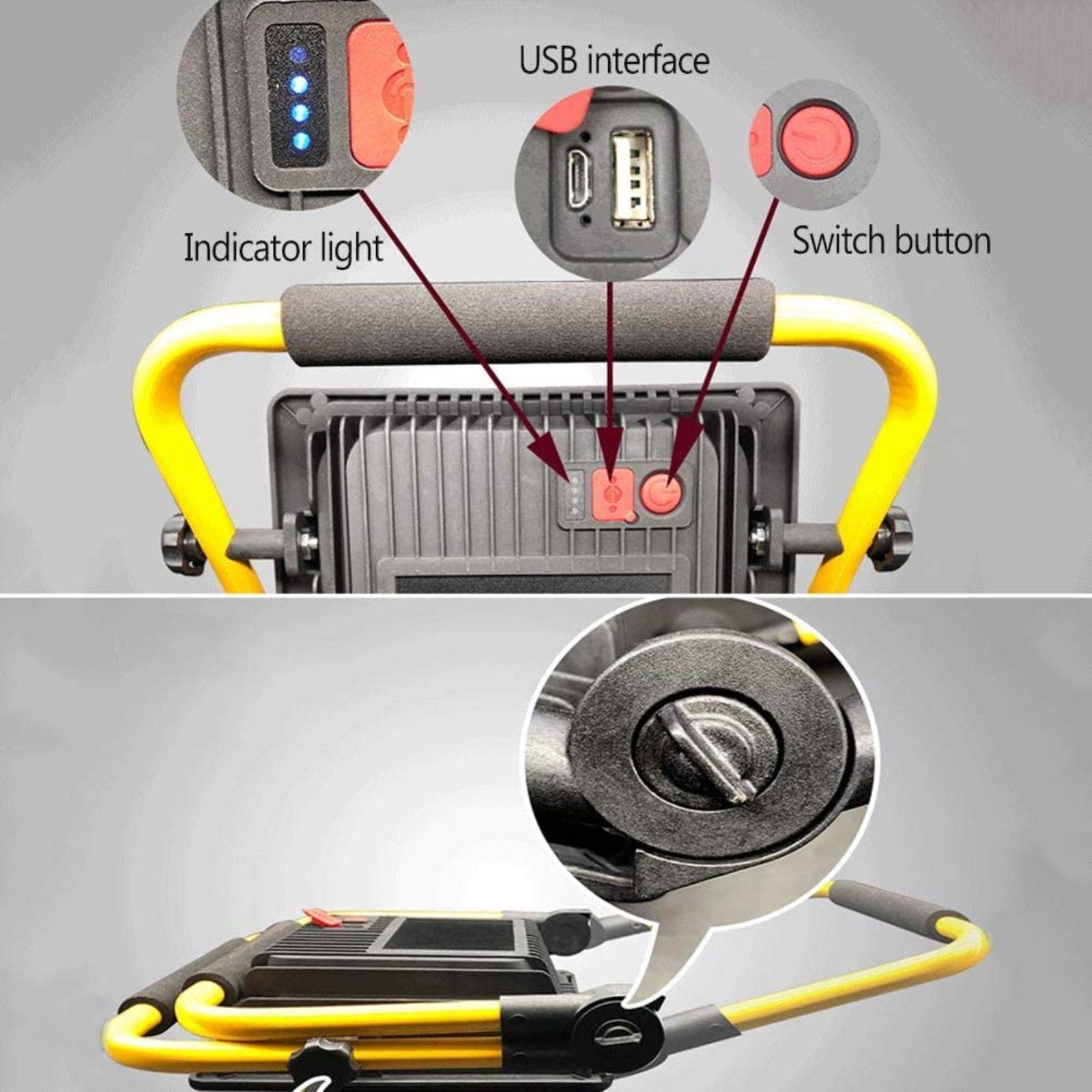 Luz de trabajo LED recargable, reflector USB con mando a distancia, 3 modos regulables, IP66 impermeable, portátil para jardín al aire libre, camping, viajes