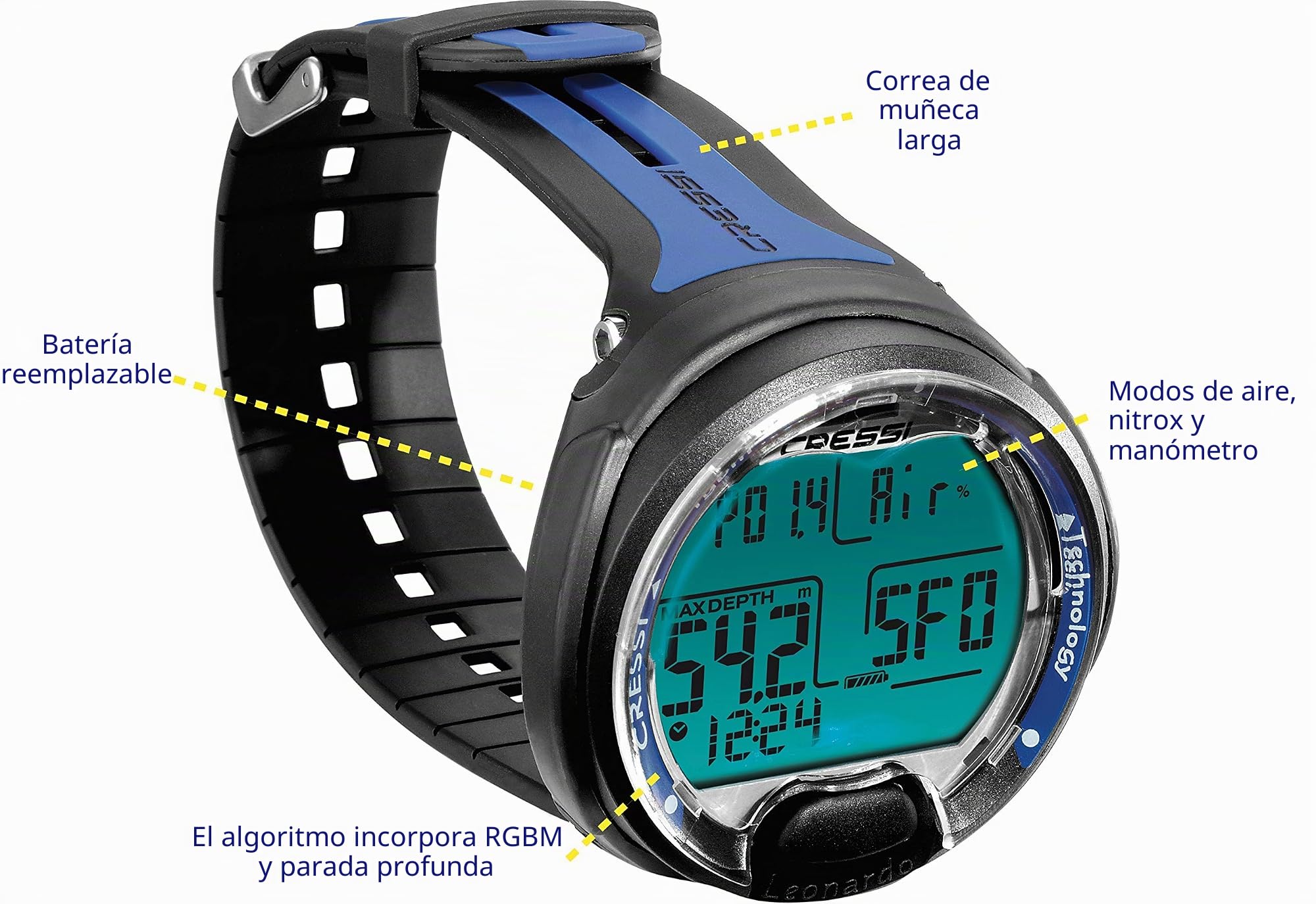 Cressi Leonardo Ordenador de Buceo, Adultos Unisex, Blanco/Negro, Talla única + Lente de Protección para Ordenador de Buceo Profesional