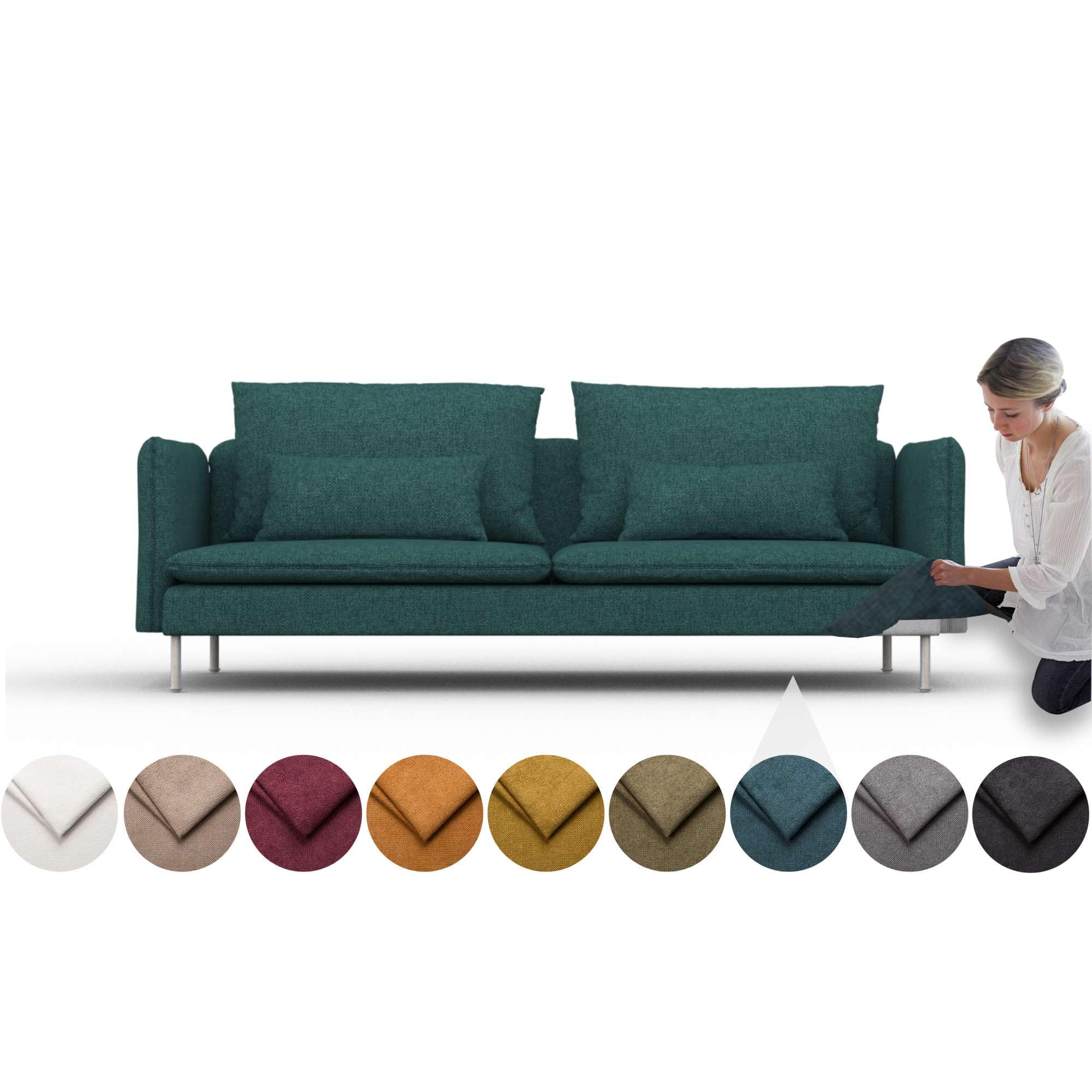 comfortly Copertura per divano a 3 posti Soderhamn, copertura di ricambio, resistente, 10 pezzi, tessuto morbido e resistente, lavabile, facile da pulire e sostituire (corona, blu oceano)