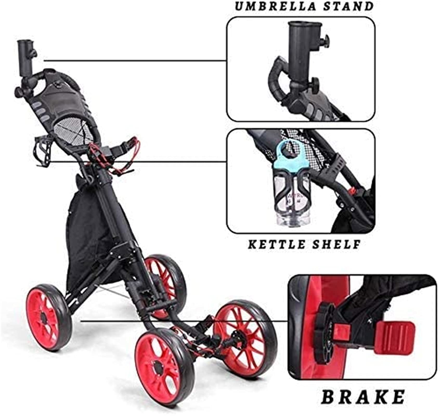 Carrito de Golf Carrito de Golf, 4 Ruedas Plegable Ligero Carrito de Golf Carrito de Golf Carrito de Golf, Soporte para Paraguas/Portavasos, Carrito Plegable, para Amantes del go