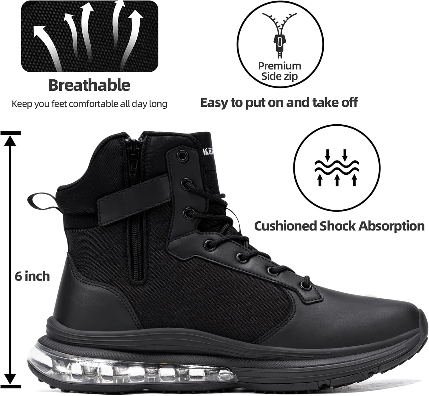 Military Tactical Boots Men 6 Inches Waterproof Lightweight Combat Boots Side-Zip Durable Work Hiking Shoes Cushion Support - Image 5