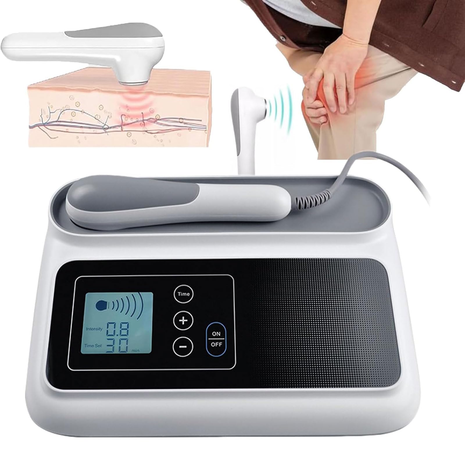 Máquina de Terapia Portátil Control Táctil Dispositivo de Alivio del Dolor Ultrasónico 1.05 MHz Equipo de Fisioterapia Temporizador de 5 Marchas Intensidad/(5-30min)