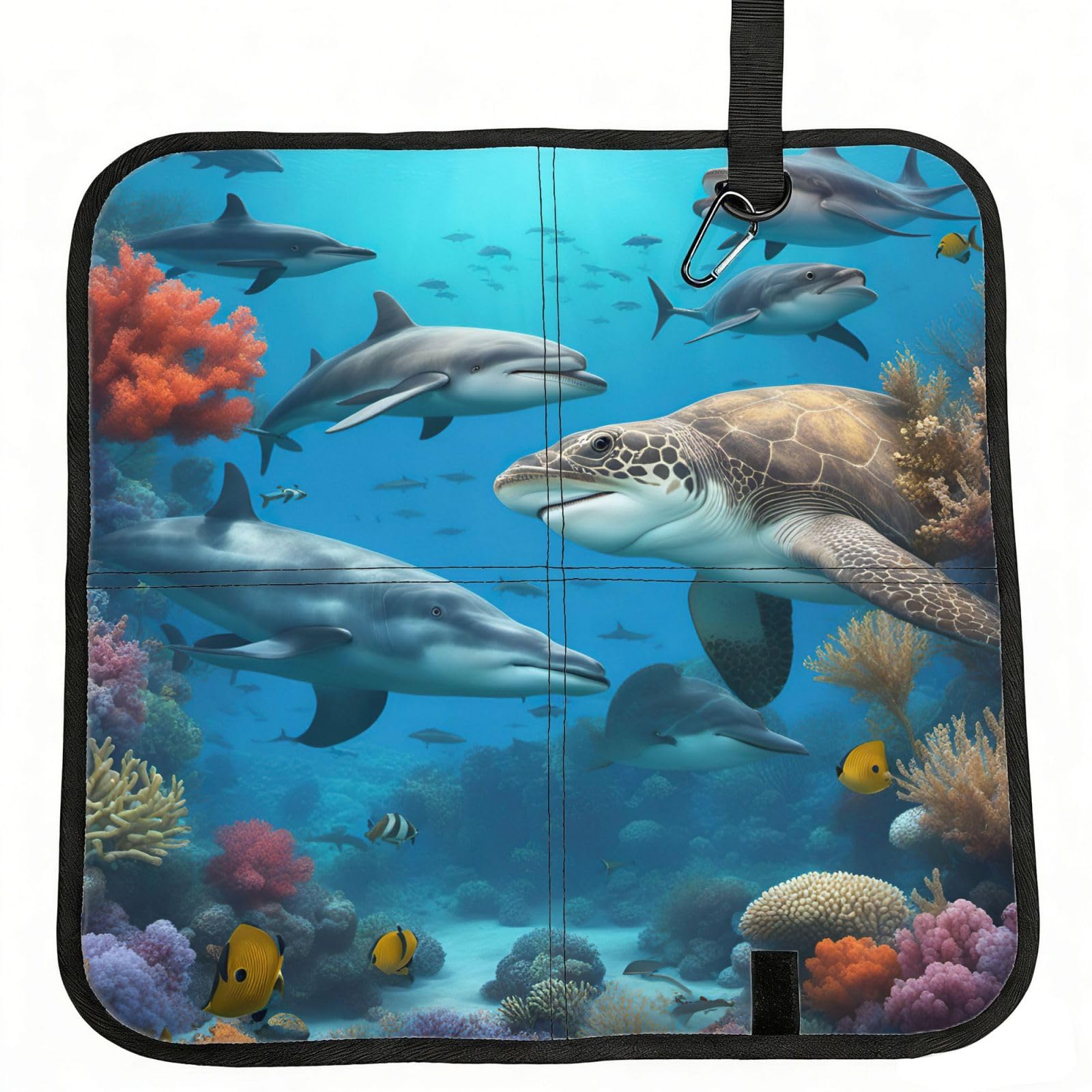 AYYQWE Dolphins Sea Turtle Shark Octopus Coral Reef Print Foldable Seat Cushion Portable Chair Pad Office Commuting Picnic Camping Outdoor