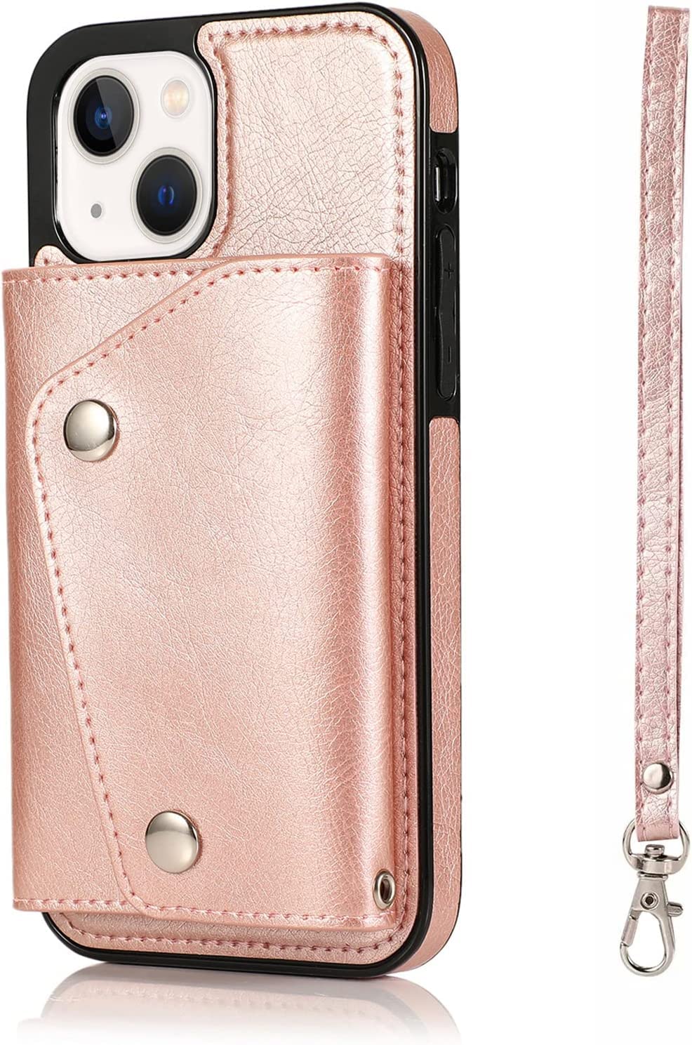 Étui cuir rose iPhone 14 Plus pour trier ses cartes en voyage