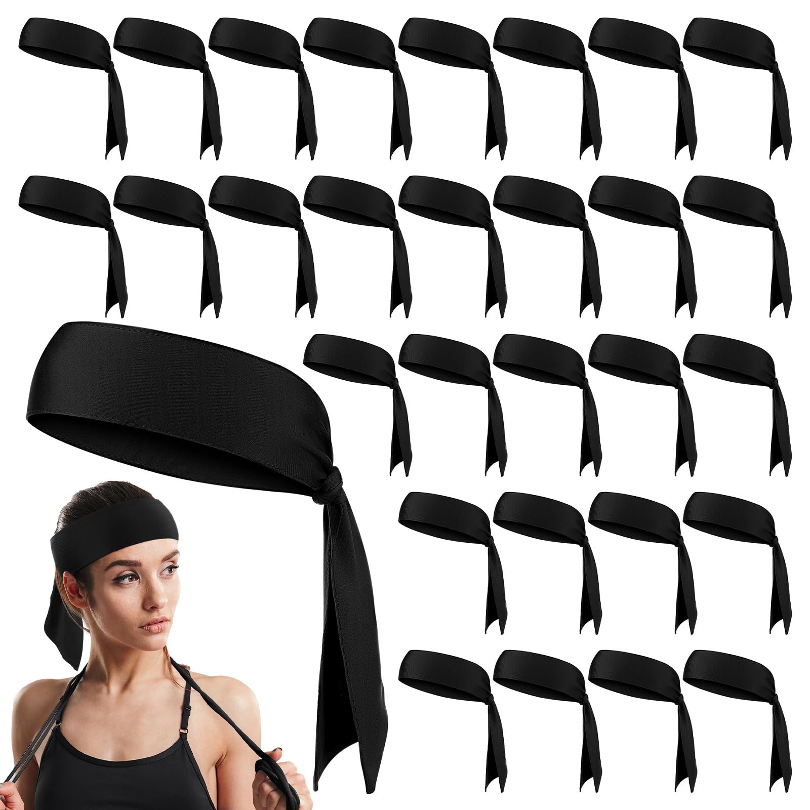 Hiboom Confezione da 30 fasce per capelli regolabili, per sport, tennis, tennis, ninja, karate, atletica, per donne e uomini, basket, calcio, corsa, yoga