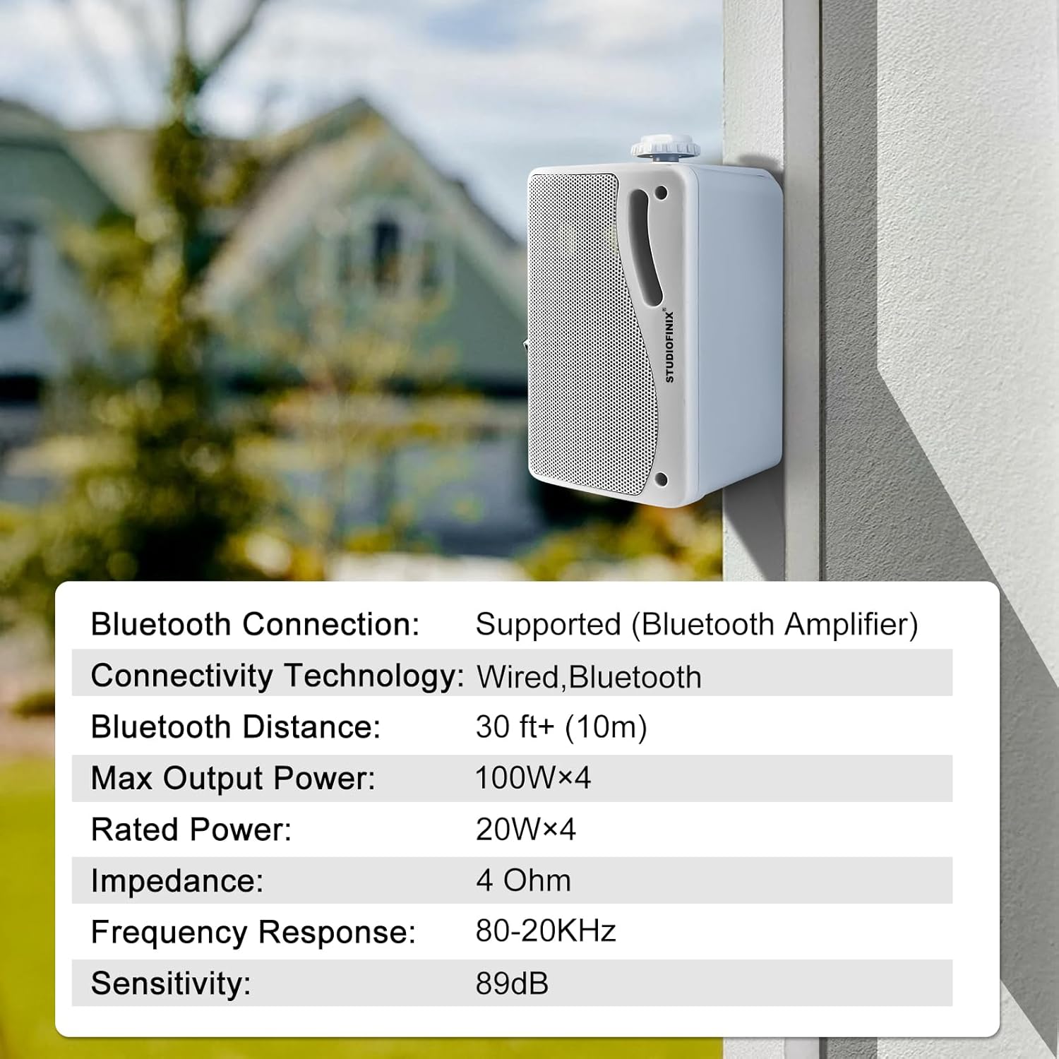 STUDIOFINIX 3.5" Outdoor Bluetooth Speakers Wired Waterproof, 400W 3 Way Upgrade Premium Wall Mount Speakers, Durable Mountable Loud Sound System for Patio Indoor Deck Garage (White 2 Pairs) - Image 6