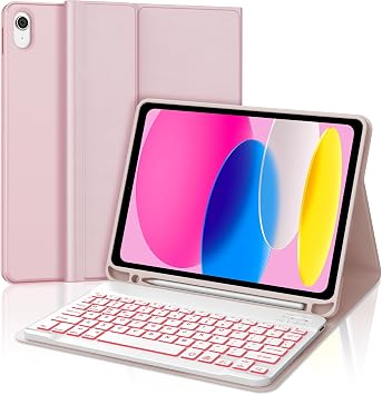 WINCHKING Backlit Keyboard Case for iPad 10th Generation 10.9 inch 2022,7-Color Backlit,Detachable Wireless Bluetooth Keyboard Multi-Angle Folio Cover with Pencil Holder for iPad 10th GenPink