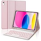 Backlit Keyboard Case for iPad 10th Generation 10.9 inch 2022,7-Color Backlit,Detachable Wireless Bluetooth Keyboard Multi-Angle Folio Cover with Pencil Holder for iPad 10th Gen(Pink)