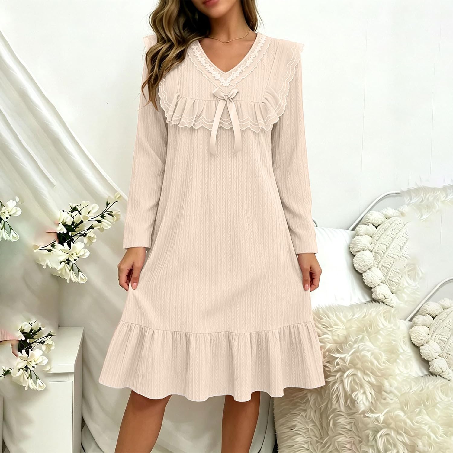 Cute Nightgown for Women Soft Home Dress Winter Warm Sleepwear