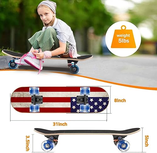 Miniatura 4 de Patinetas con coloridas ruedas intermitentes para principiantes, niños, adolescentes, adultos, patinetas estándar completas de 9 capas de arce