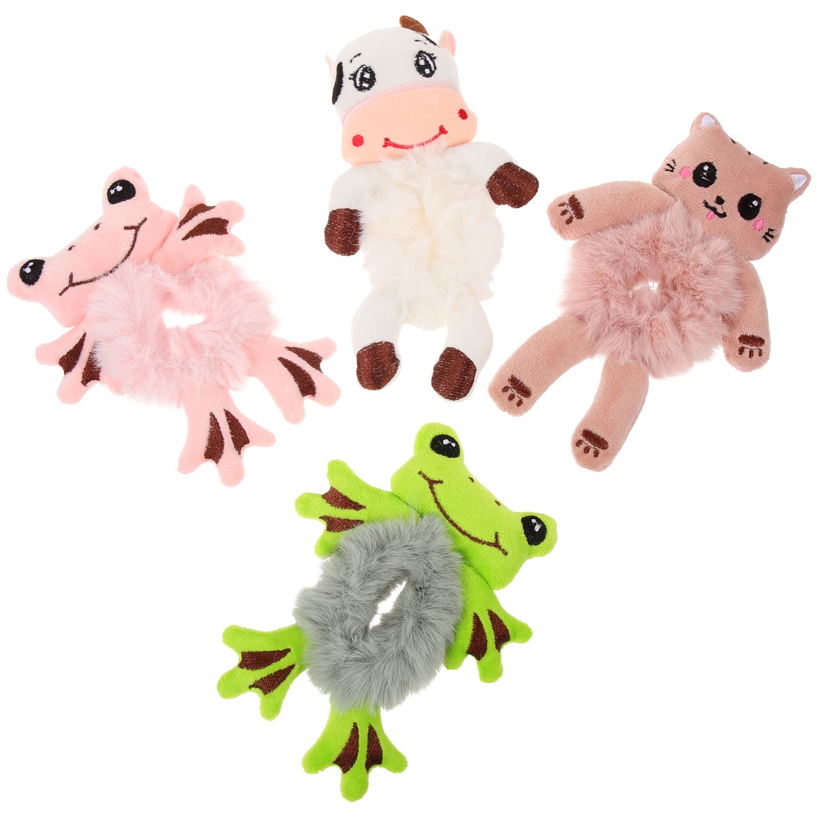 Angoily Fluffy Hair Ties for Women 4Pcs Animal Plush Scrunchies Elastic Hair Accessories Soft Bands for Thick and Long Cute Cartoon Style Rope for