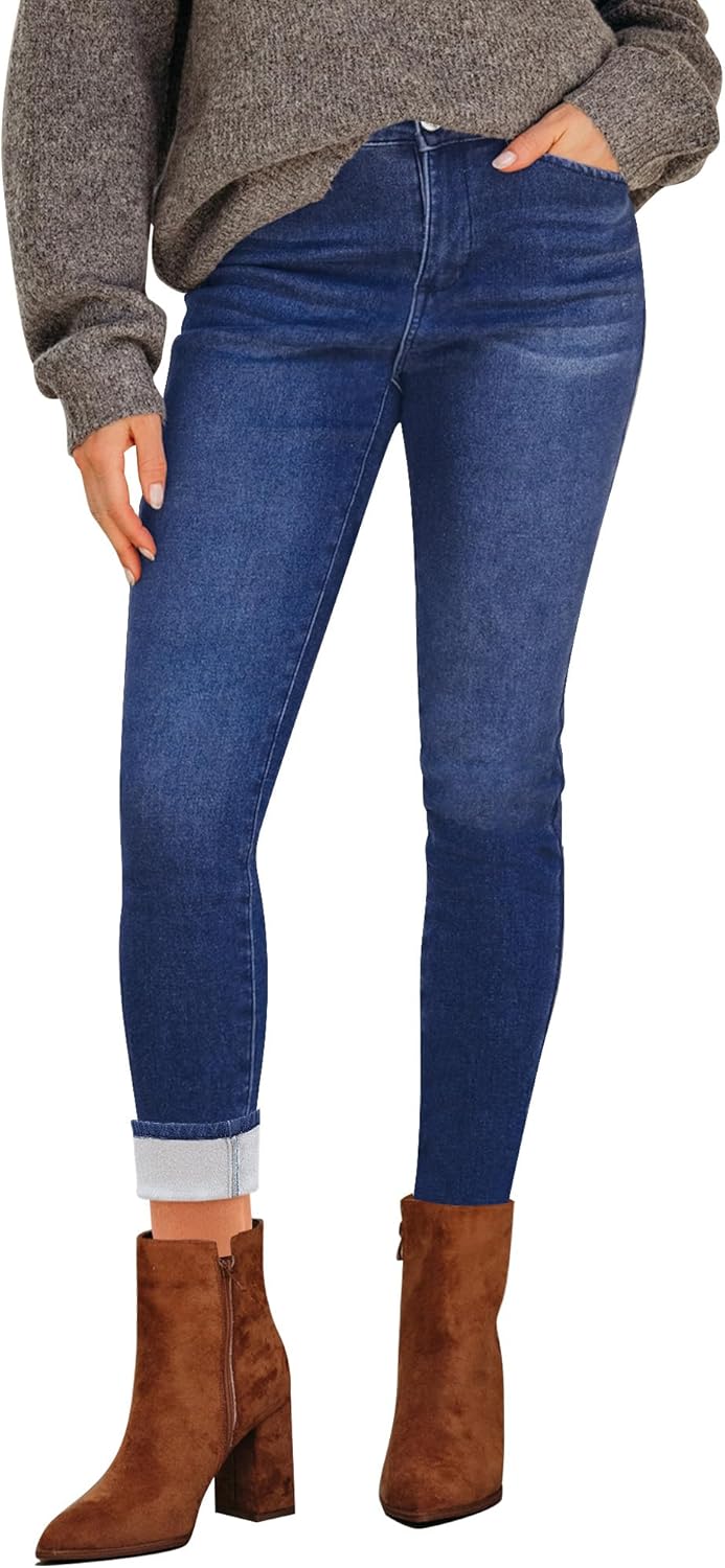 GRAPENT Fleece Lined Jeans for Women Trendy High Waisted Skinny Winter Stretchy Denim Pants Ankle Warm Thermal Jeggings