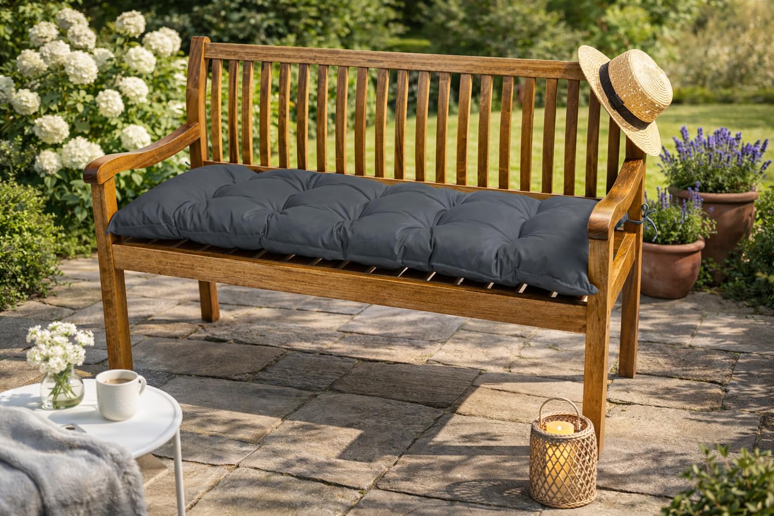 TexDeko® Garden Bankauflage Outdoor 130 x 40 x 8cm wasserabweisend UV - beständig mit Oeko-TEX Zertifikat gesteppt Bankpolster Bankkissen Polsterauflage Sitzpolster Gartenbank Sitzkissen (Anthrazit)