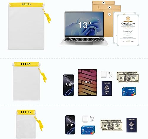 Miniatura 9 de HEETA Paquete de 5 bolsas secas transparentes impermeables, estuches herméticos, bolsas secas, soporte para documentos para cámara, teléfono