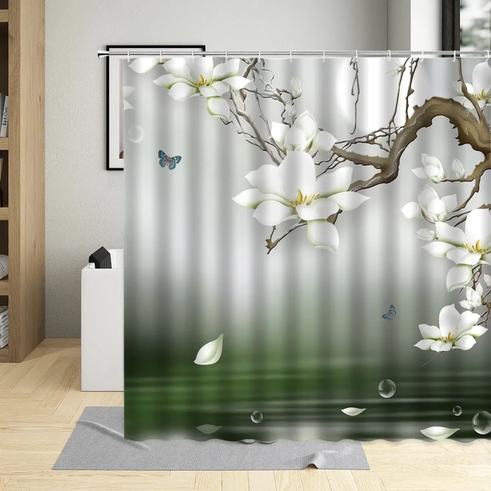 Rideaux de salle de bain en tissu polyester anti-moisissure et déperlant avec crochets