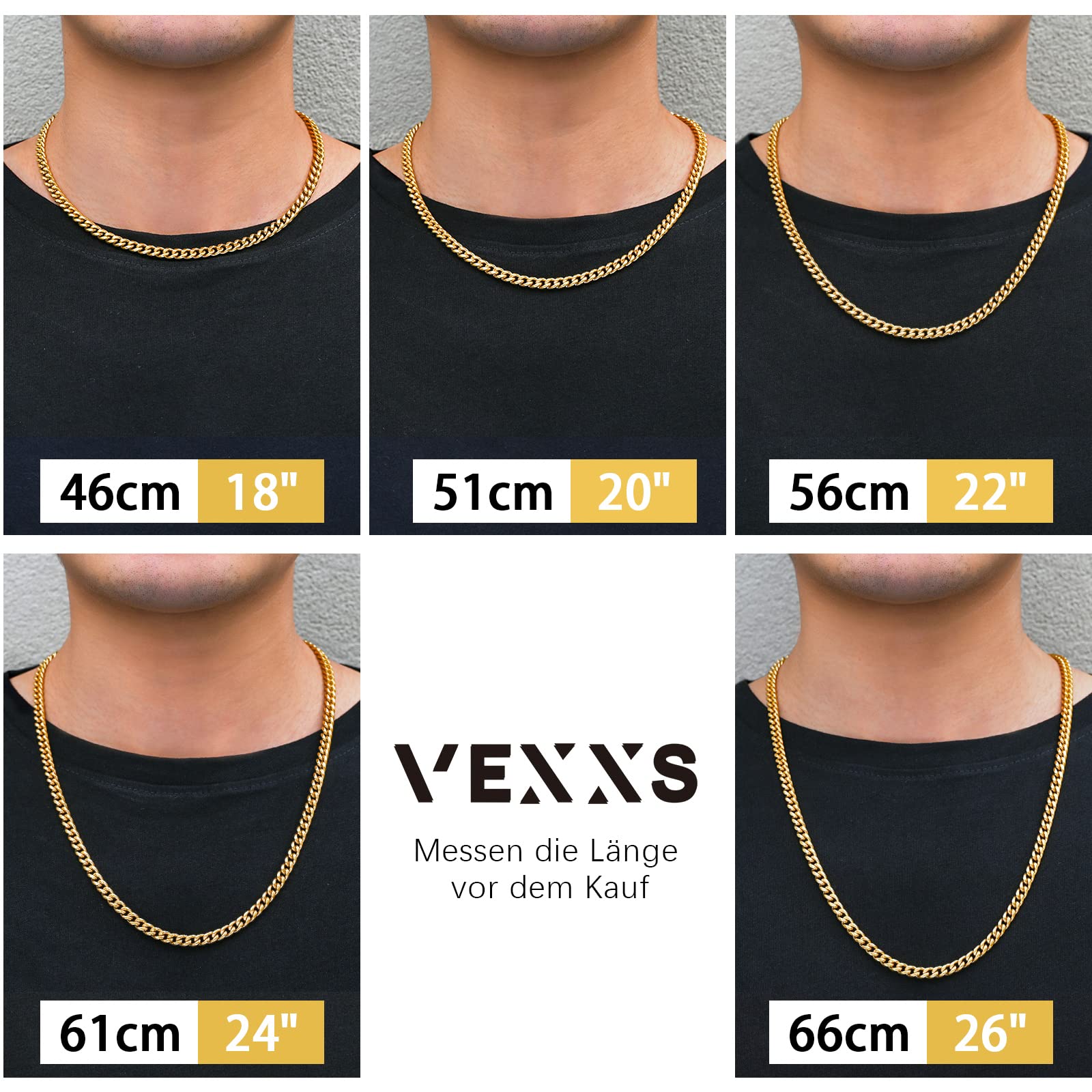 VEXXS 18K Gold beschichtet Cuban Halskette Panzerkette Miami Kubanische Gliederkette Herren Nickelfrei