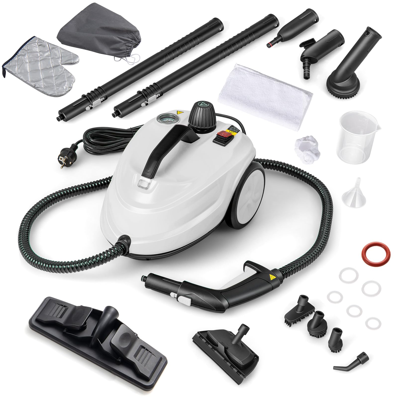 FANTASK Steam Cleaner - Limpiador de vapor (2000 W, incluye 13 accesorios y cable de alimentación de 5 m, presión de vapor: máx. 5 bar, temperatura de hasta 160 ℃, potencia: 108 m², depósito de 1,8 L