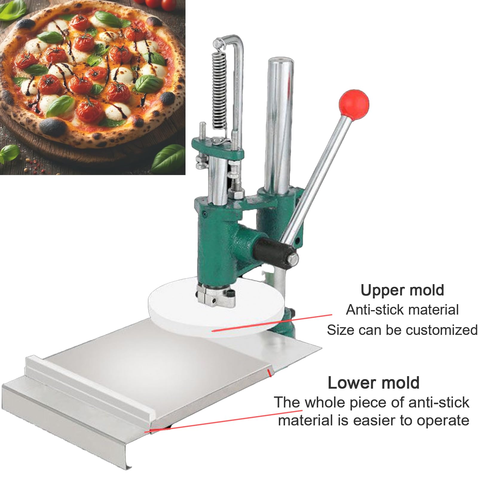 Macchina manuale per pressare l'impasto della pizza, strumento per stendere e fare la crosta delle torte per cucine domestiche e commerciali, ottima per gli amanti della pasticceria e per ristoranti e