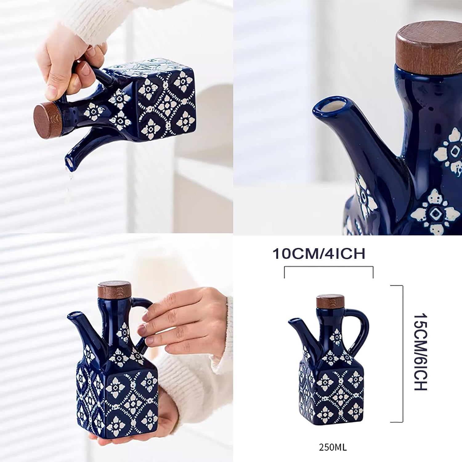 Oil and vinegar dispenser set Hand Painted, 2 in 1 ceramic Olive bottle Decorative Sprayer kitchen accessories essentials For Liquor, Vinegar, Syrup Sauces Or Storage Oils & Other Liquids,250ml