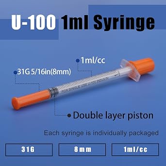 20 Pack 1ml/cc 31G x 8mm,Lab Plastic Dispensing Measuring Tool,Individually Wrapped