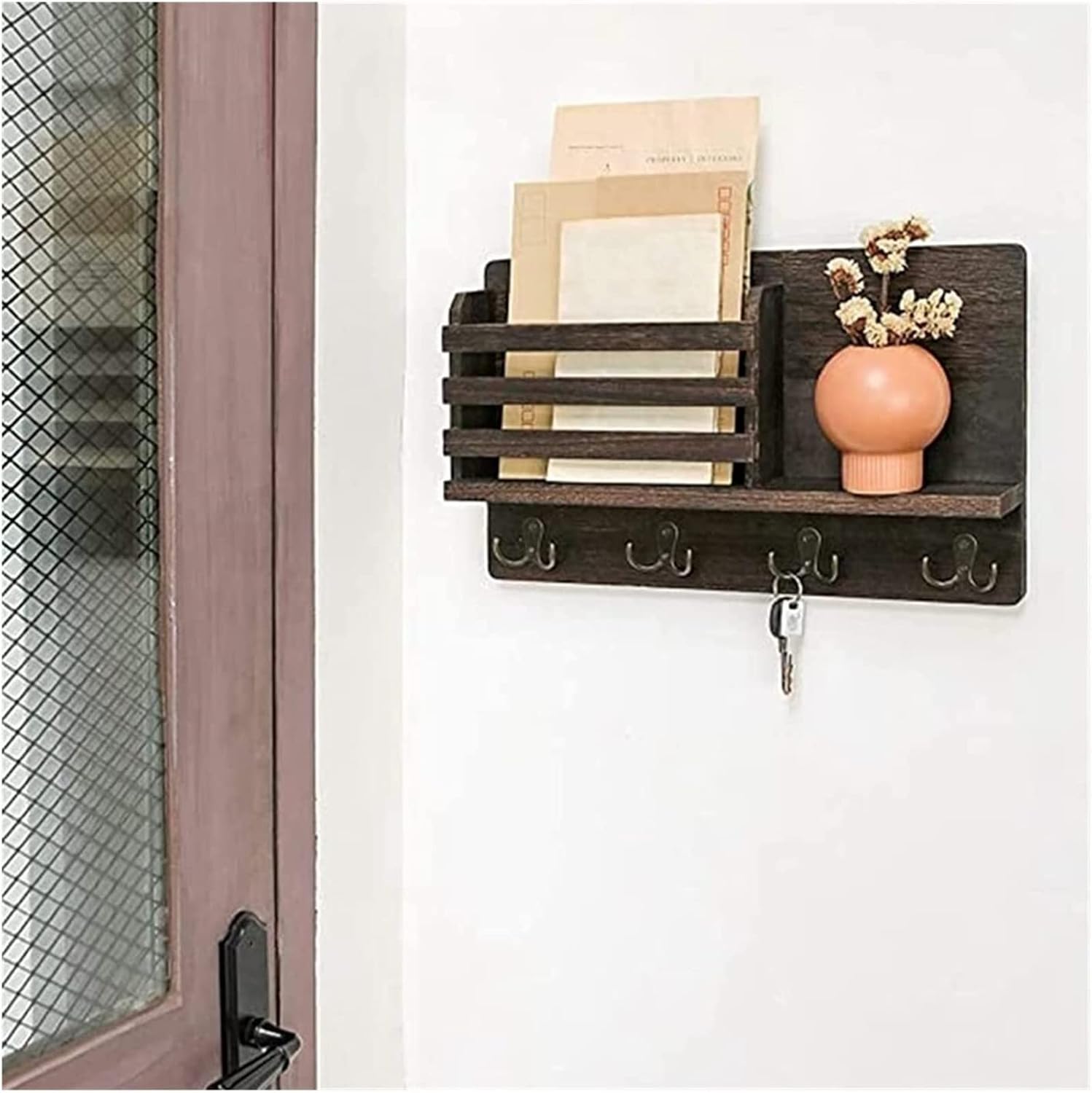 FloatRack Wall Mail Sorter with Shelf and Hooks