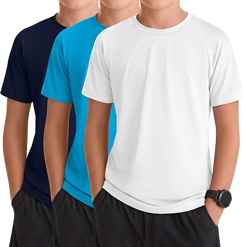 YooAurvox 3 Pack Boys' Rash Guard Swim Shirts, 3-Color, 13-14 Years