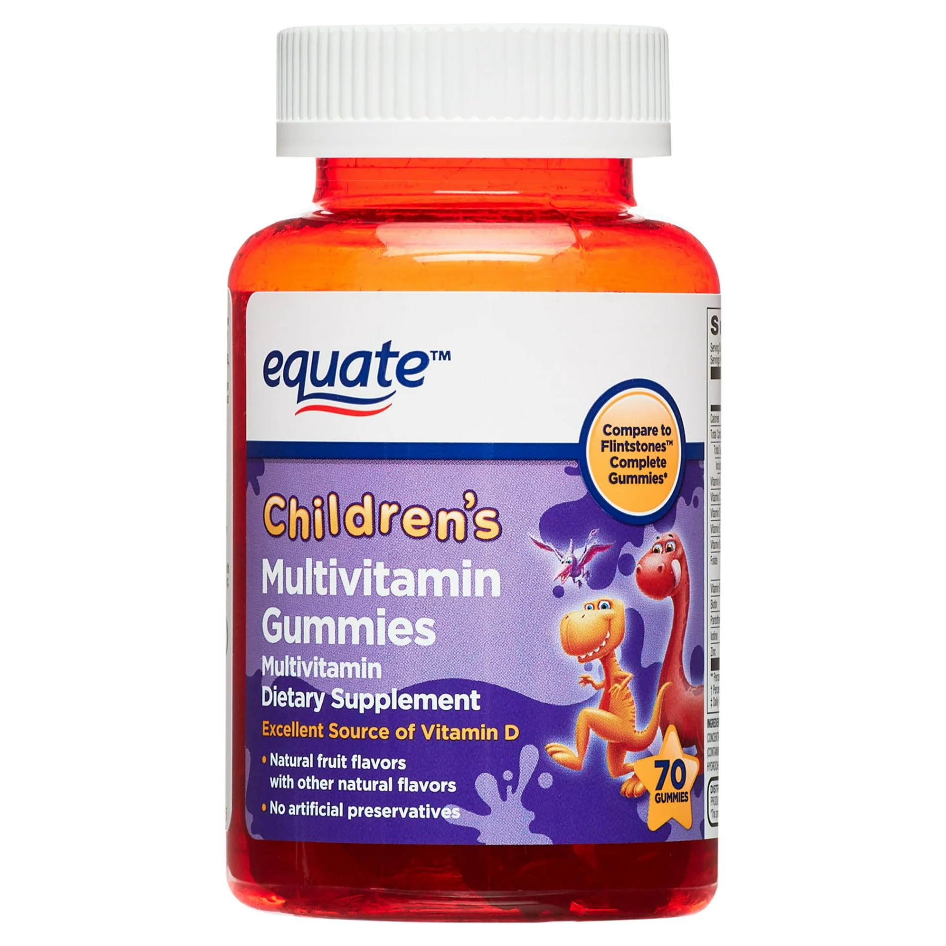 Equate Kids Multivitamin Gummies for General Health, Natural Fruit Flavor, 70 Count, Red/Orange/Purple/White